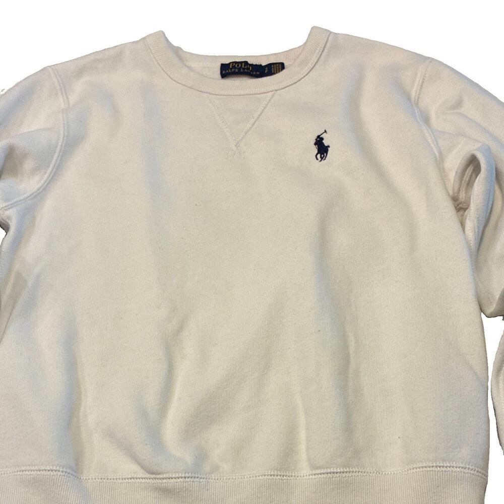 Polo Ralph Lauren Women XS Small White Fleece Crew Neck Sweatshirt Petite Crop